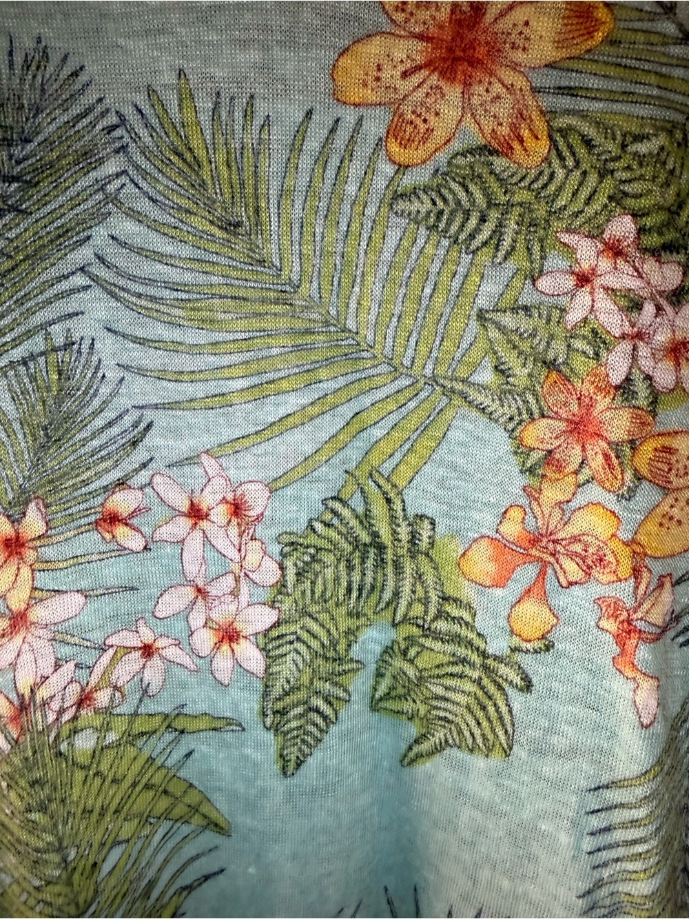 J. Jill Teal Tropical Floral V-Neck Short Sleeve Top - Picture 4 of 7